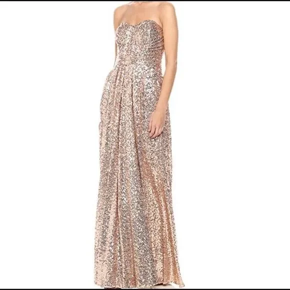 NWT Badgley Mischka Sequin Strapless Draped Gown